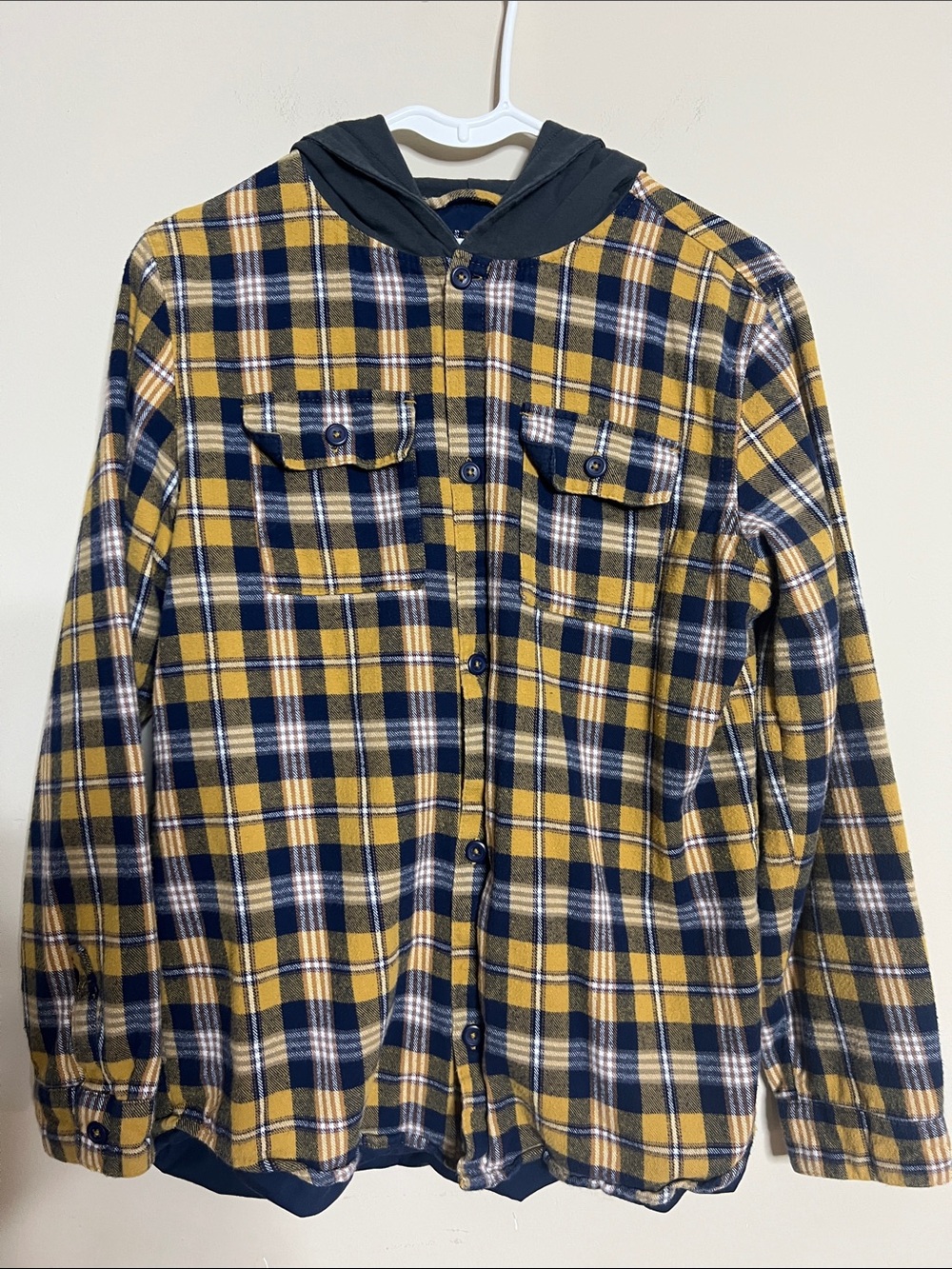 🌻🌼🐝✏️Cat & Jack Yellow and Navy Plaid Hooded Flannel Shirt